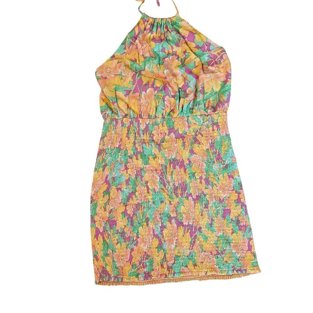 Lost + Wander Eternal Lights Mini Dress Womens Size Small Orange Floral Halter